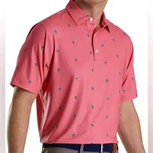 FootJoy FJ Mens Cactus Print Lisle Self Collar Polo Shirt 2XL in Watermelon